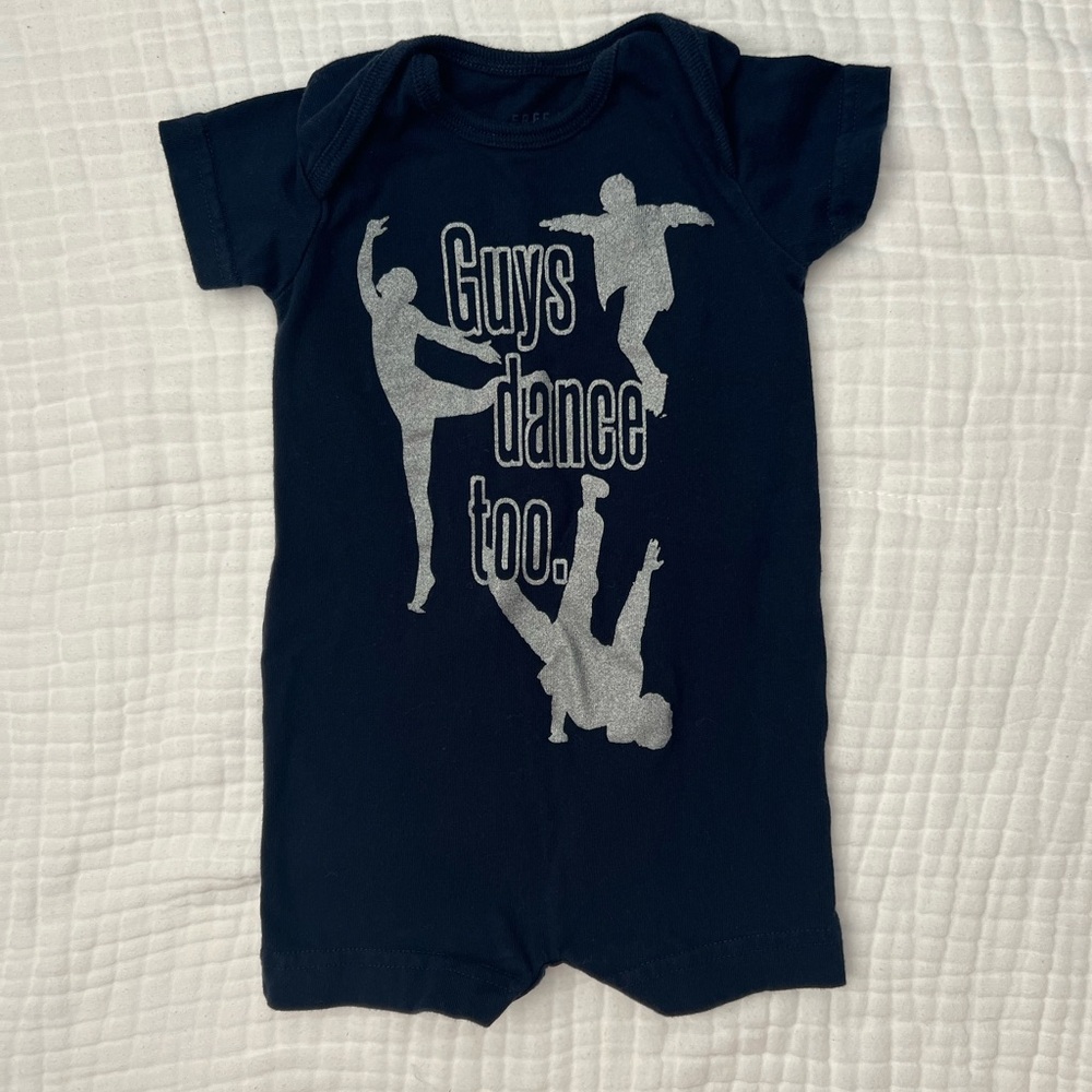 "Guys Dance Too" Navy w silver graphic- 3-6 month onesie